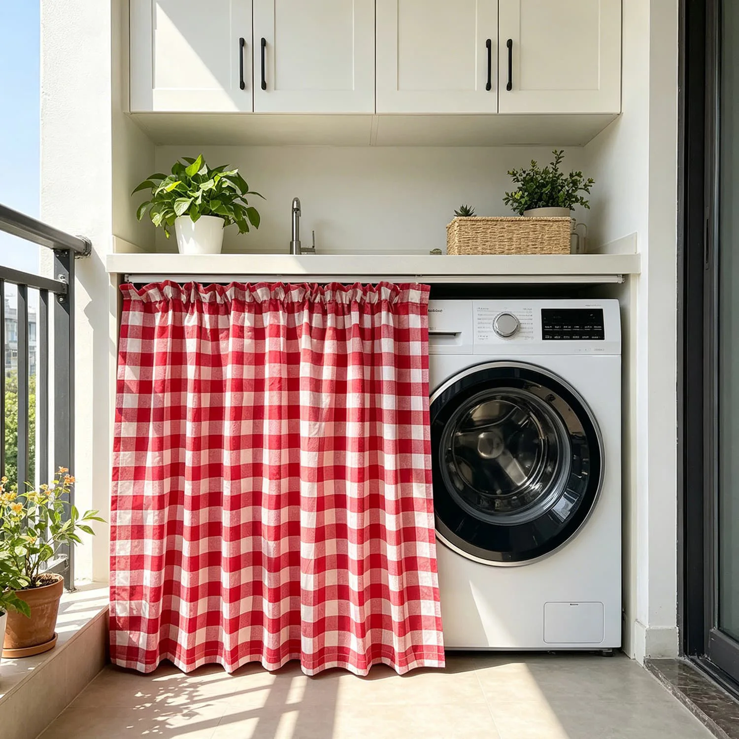 Red Plaid Curtains with Pull Pleated Tape, Country Farmhouse Curtain for Kitchen, Cabinets, Sink Cover, Back Tab Curtain