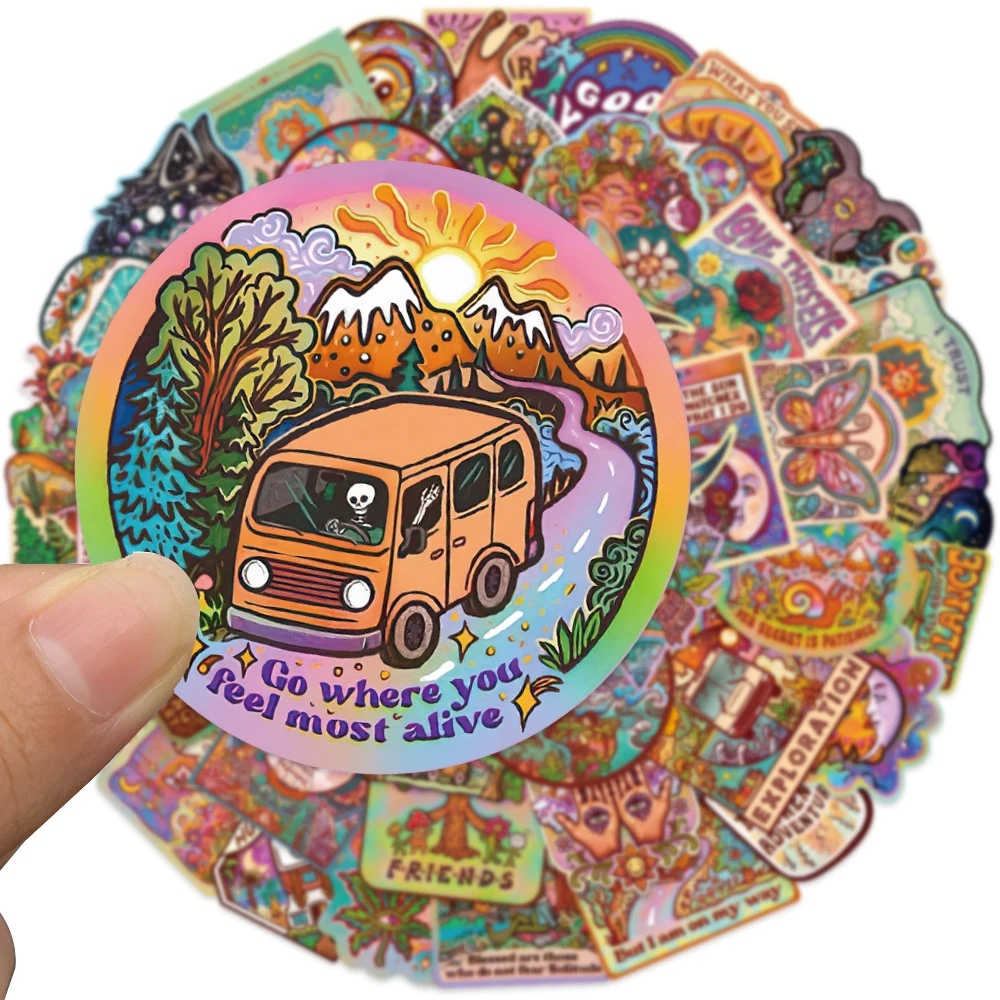 10/30/50pcs Vintage Camping Hiking Outdoor Stickers Waterproof Graffiti Luggage Bike Car Funny Cartoon Painting Decals Toys