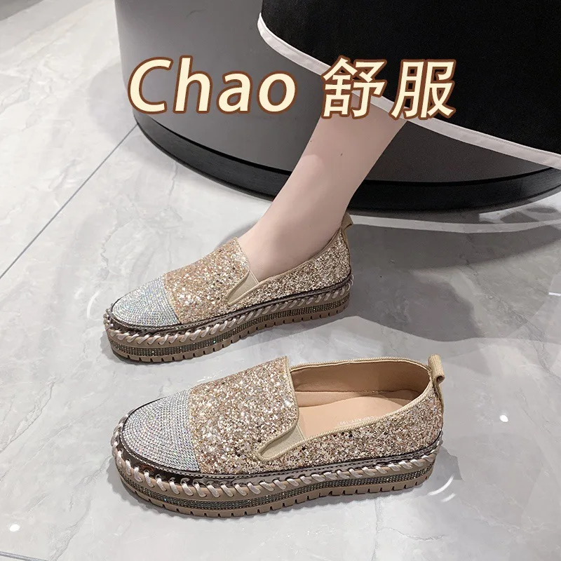 Womens Loafers Shoes Mixed Colors All-Match Round Toe Slip-on Crystal Clogs Platform Female Footwear Casual Sneaker Modis Summer