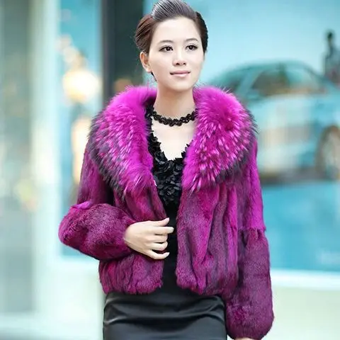 حار بيع أزياء جديدة الراكون الفراء طوق ريال أرنب الفراء معطف قصير الخريف الشتاء أزياء معطف الفرو الحقيقي