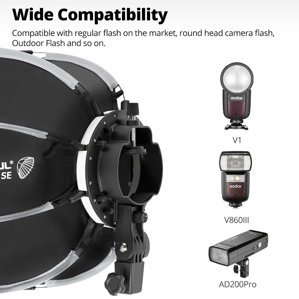 AMBITFUL PF30/PF40 30cm /40cm 미니 스피드라이트 휴대용 팔각형 우산 소프트박스 + Godox용 벌집 그리드 야외 플래시 소프트박스
