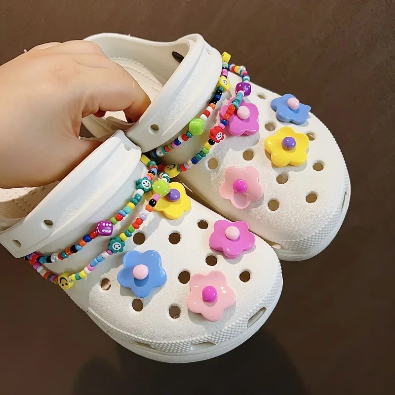 Spring New Shoe Charms Decorations Accessories DIY Candy Color Chain Flower Clog Buckle Shoes Fit Garden Shoes Party Gifts