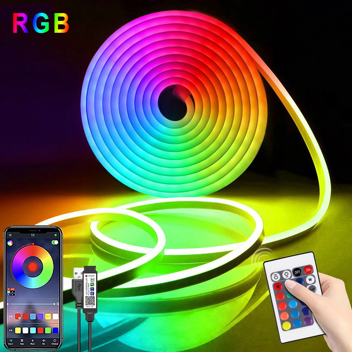 RGB Led Neon Strip USB 5V Flexible Ribbon Tape APP Control Waterproof Led Lights for Room Bedroom Decoration Party DIY Lighting