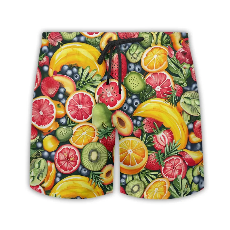 Mens Fruit Print Swim Trunks 3D Orange Pineapple Beach Shorts Summer Quick Dry Drawstring Board Shorts Hawaiian Casual Swimwear