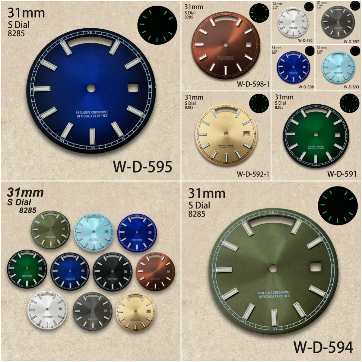 31mm Day And Date S Dial Fit 8285 Movement Green Luminous Sunray High-Quality Dial Watch Modification Accessories