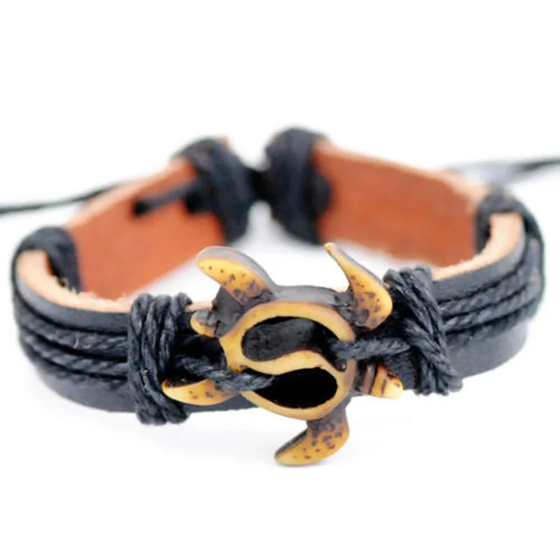 1pc handgewebtes Lederarmband Hanfwachs Seil Schildkröte Armband Surfer Damen Herren Schmuck Geschenke