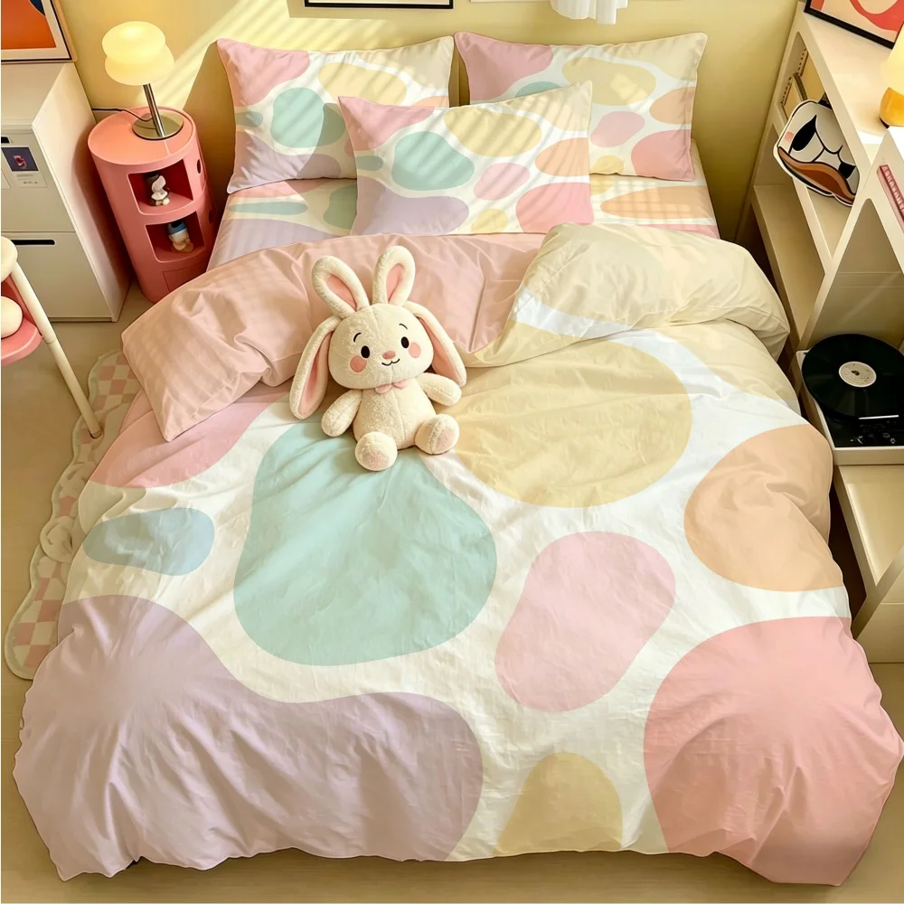 Kawaii Rabbit Bedding Set for Kids Ins Twin Queen Size Duvet Cover Flat Sheet Pillowcase No Filler Girls Home Totel Bed Linens