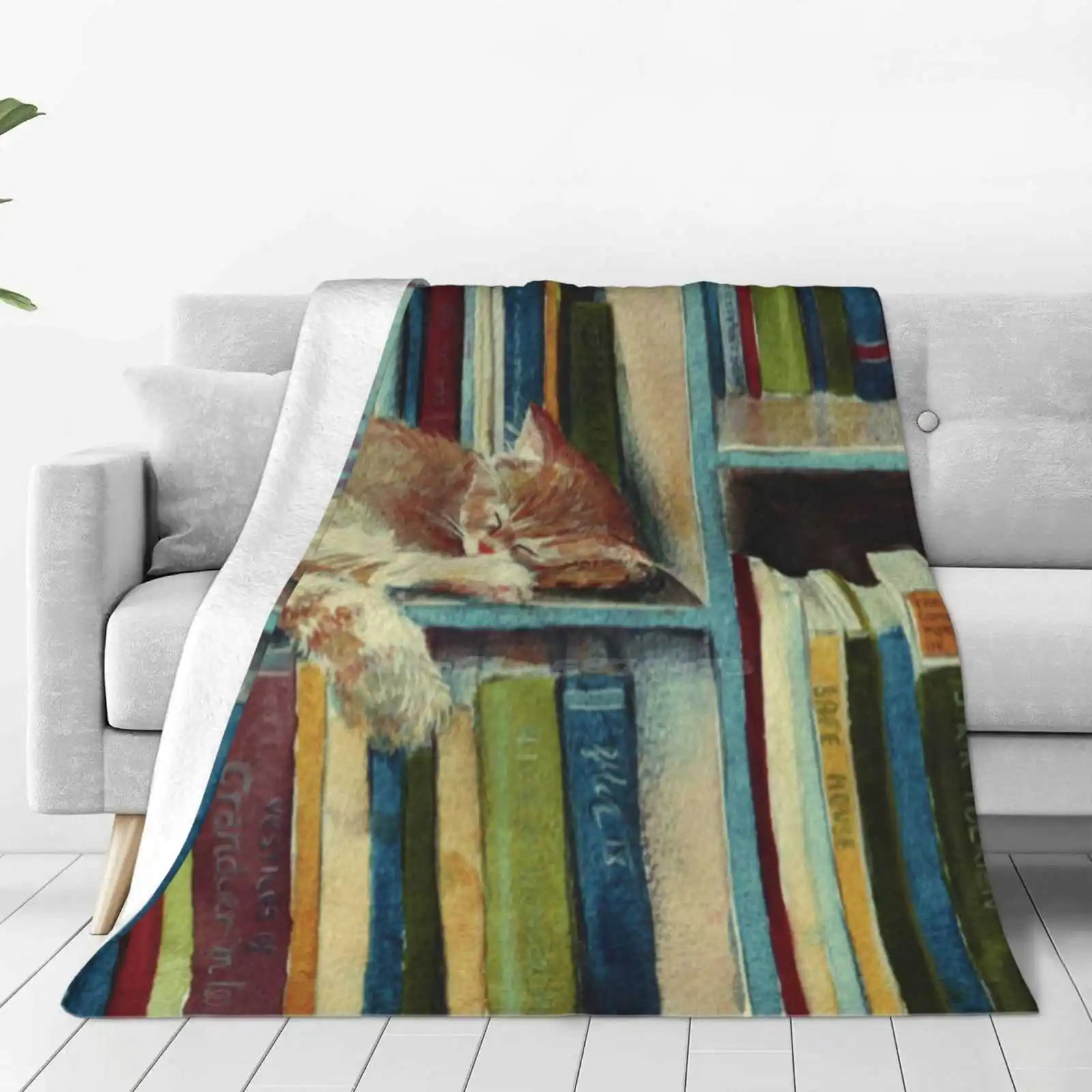 Quite Well Read Latest Super Soft Warm Light Thin Blanket Animal Birthday Bookcase Cat Ginger Library Sleeping Sarah