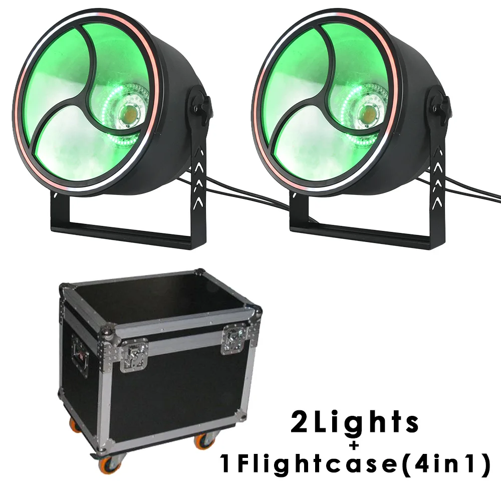 

2lights+1flighcase pack Retro 200W COB Amber Light RGB Ring Inner Lamp And SMD RGB Out Ring Strobe Wash Strobe Effect Dj Disco