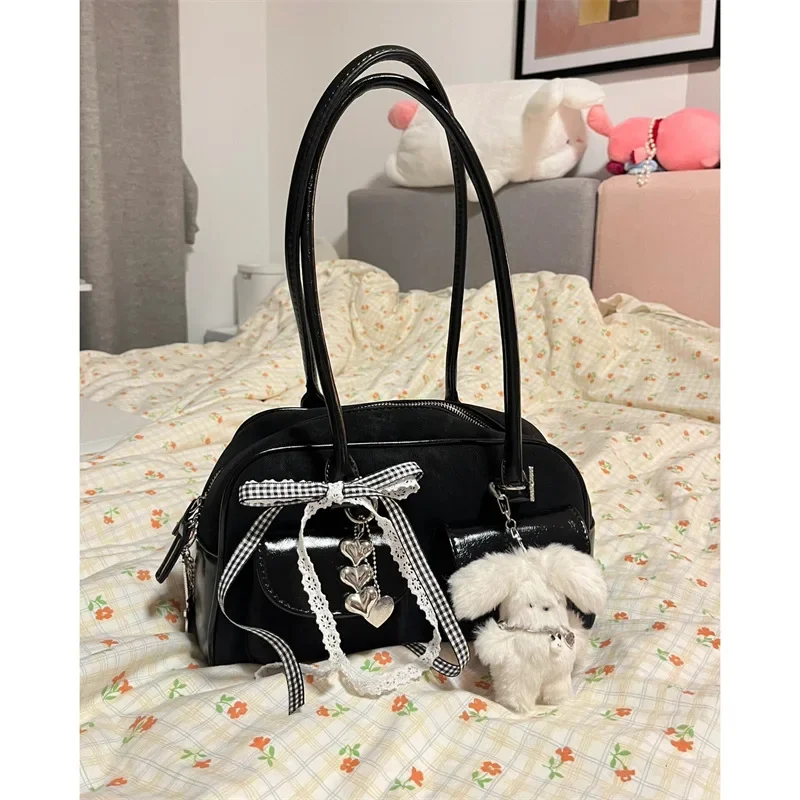 

Yunjin Same Type PU Shoulder Bags Korean Fashion Tote Boston Bag for Women Bowling Daily