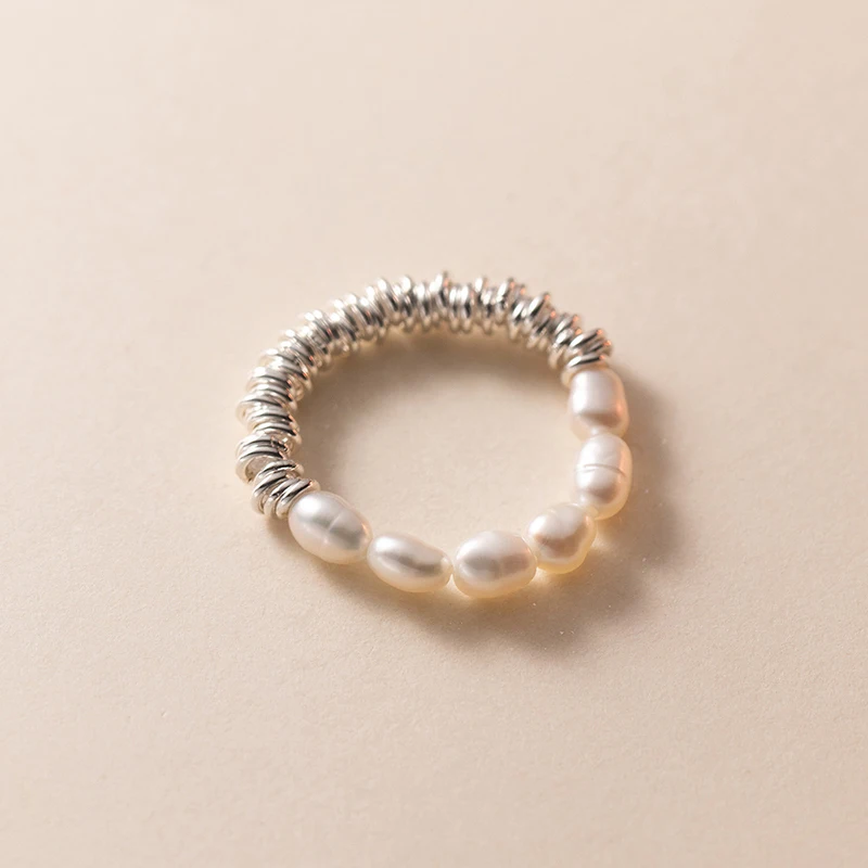 Modian 925 Sterling Silver Exquisite Baroque Pearl Adjustable Size 6-9 Finger Rings For Women Fine Geometric Fashion Jewelry