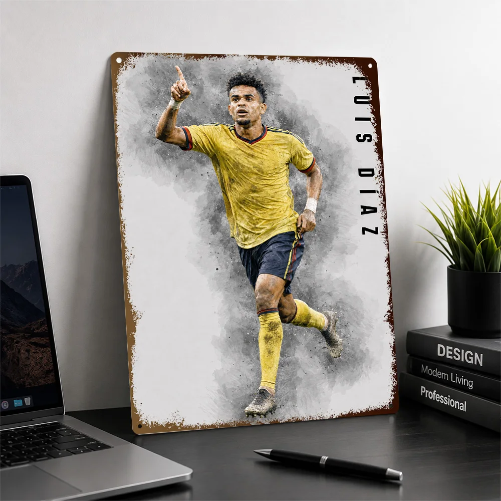Luis Díaz Football Textured Poster Customized Metal Tin Sign Club Hero Design Wall Art Perfect For Loyal Supporters In Bedroom