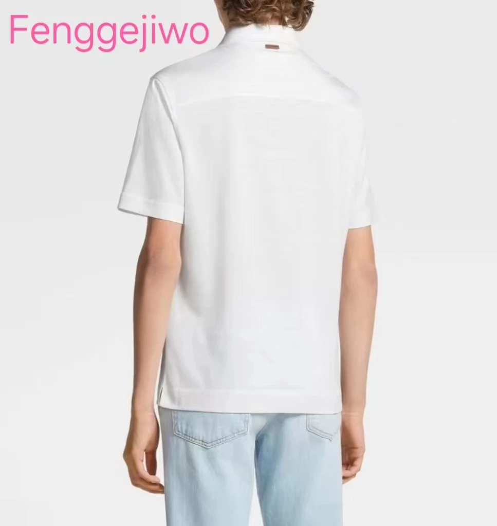 Fenggejiwo men's lapel T-shirt made of cotton and mulberry silk fabric, with a silky and smooth feel and a classic short sleeved