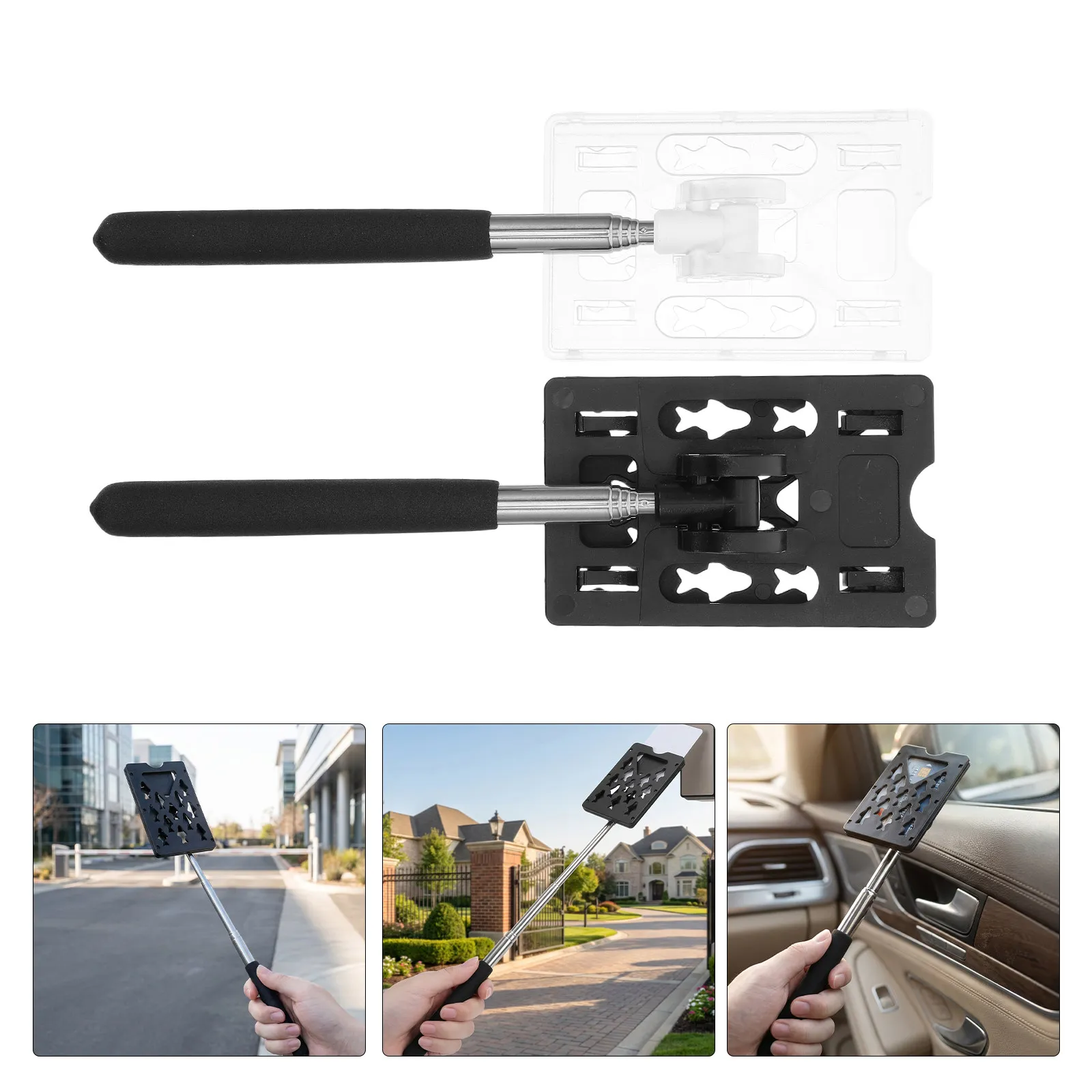 2Pcs Telescopic Card Holder Rod Adjustable Parking Card Grabber Toll Swiping Stick Vehicle Parking Pass Extender Contactless