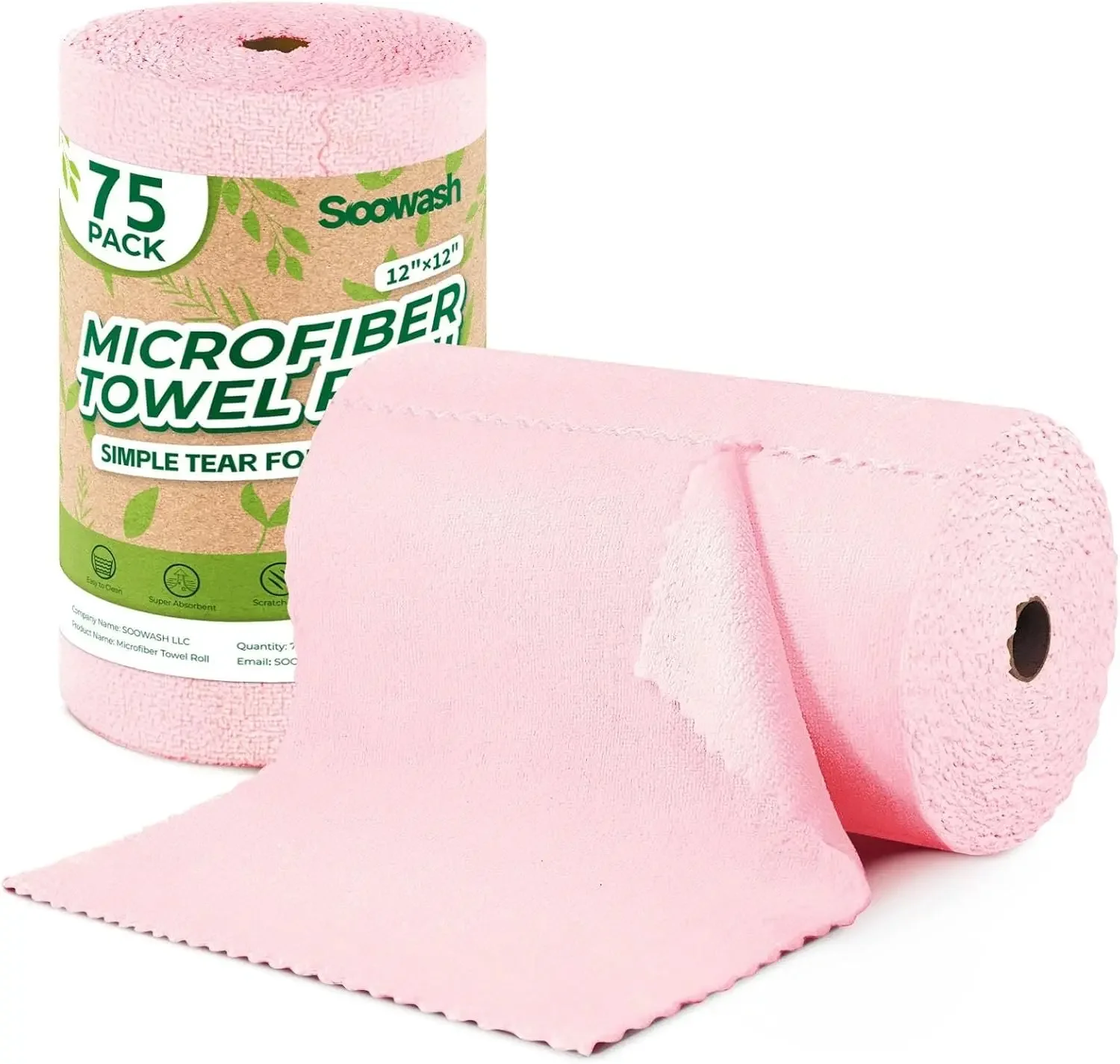 

Microfiber Cleaning Cloth Rolls, 75 Packs of Ripped Microfiber Towel Rolls, 12 "x 12" Fleece Free Rags, Reusable Cleaning Cloths, Washable, Scratch Free, Super Absorbent Dishcloths (Pink)