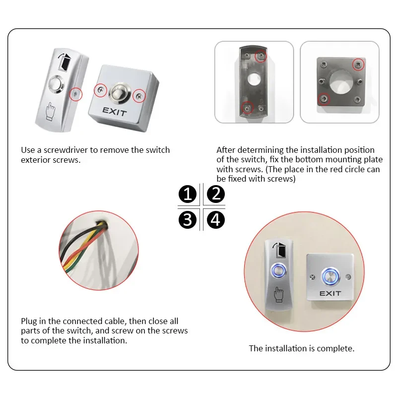 Imagem -02 - Botão de Liberação da Saída da Porta Painel de Liga de Zinco Gate Push Switch para o Sistema de Controle de Acesso da Porta para Abrir a Porta