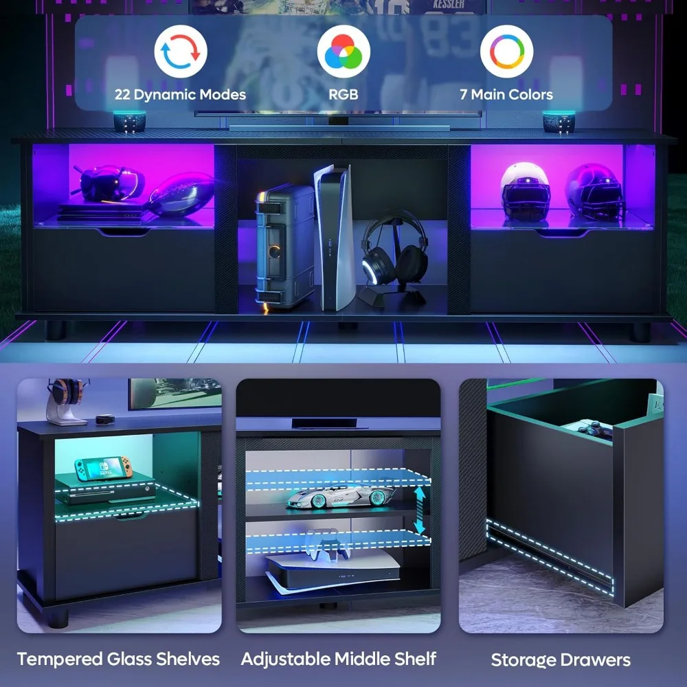 مركز ترفيه الألعاب bestier 70 بوصة مع أدراج، حامل تلفزيون LED لتلفزيون 75 بوصة، حامل ترفيه تلفزيوني لغرفة المعيشة مع s