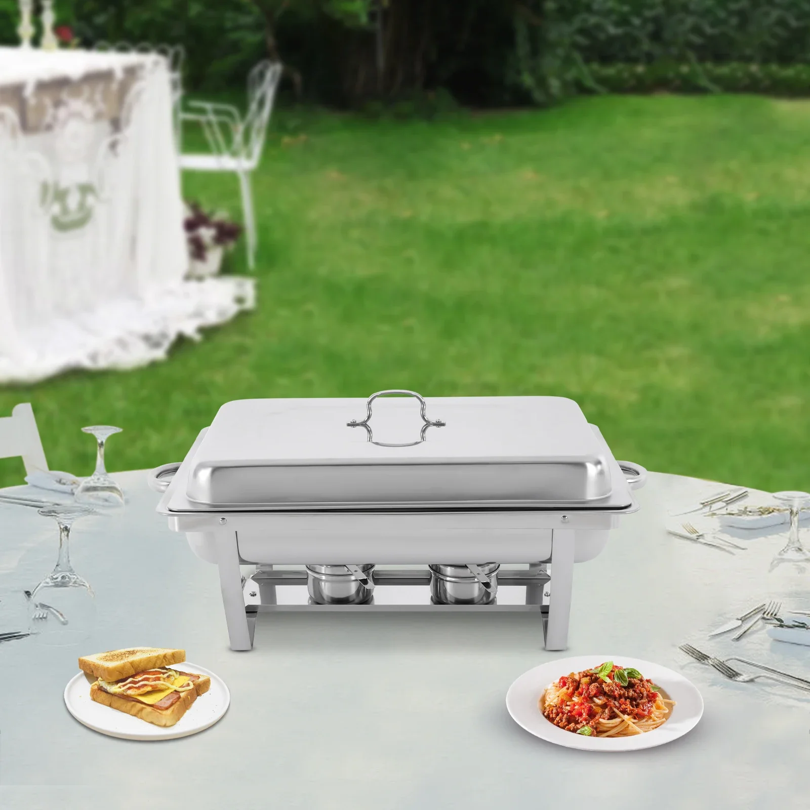 

Modern 3-Compartment Stainless Steel Chafing Dish Buffet Serving Set, Rectangular Catering Chafer Warmer with 2.5L Capacity Each