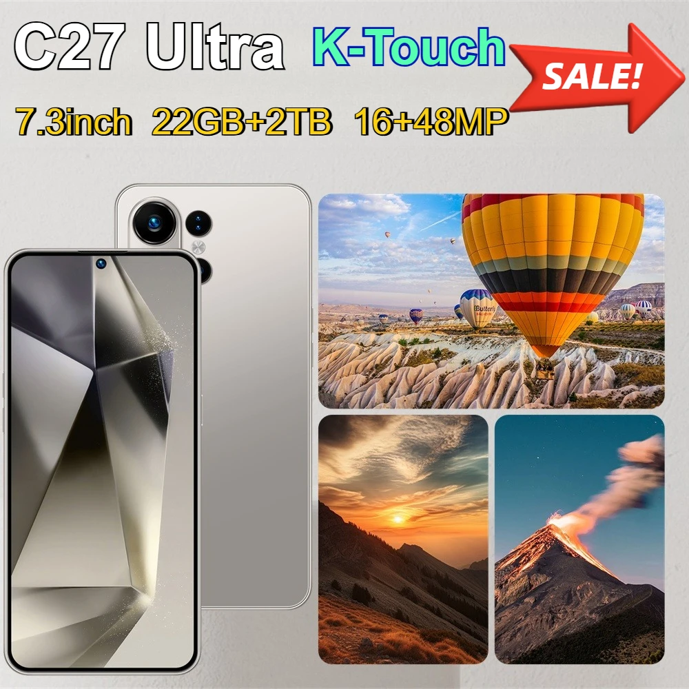Smartphone K-Touch 5G C27 Ultra, display da 7,3 pollici, 22G+2TB, Android 15, fotocamera HD da 48MP, batteria da 7800mAh, 5G, doppia SIM, WIFI, Face ID, cellulare sbloccato