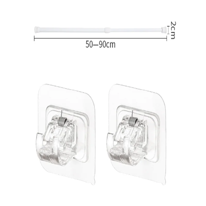 

Telescopic Rod Sticky Hook, Curtain Rod Clamp Retainer, No Punch Paste Bracket, 2 Hooks, 1 Pole, 30-90cm