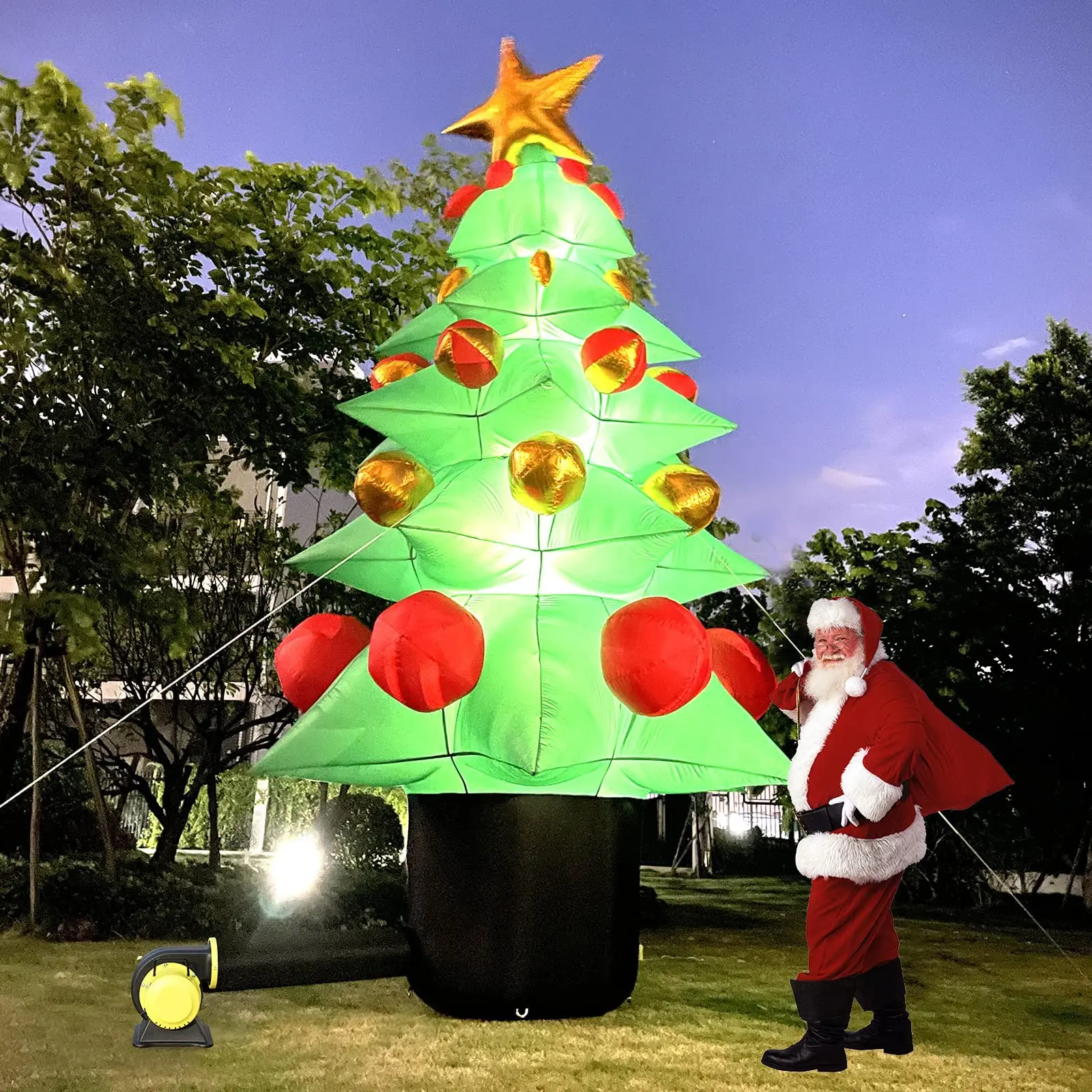 

Outdoor 13ft Tall Lighted Inflatable Green Christmas Tree Decorations With Multicolor Gift Boxes and Star Yard Decoration