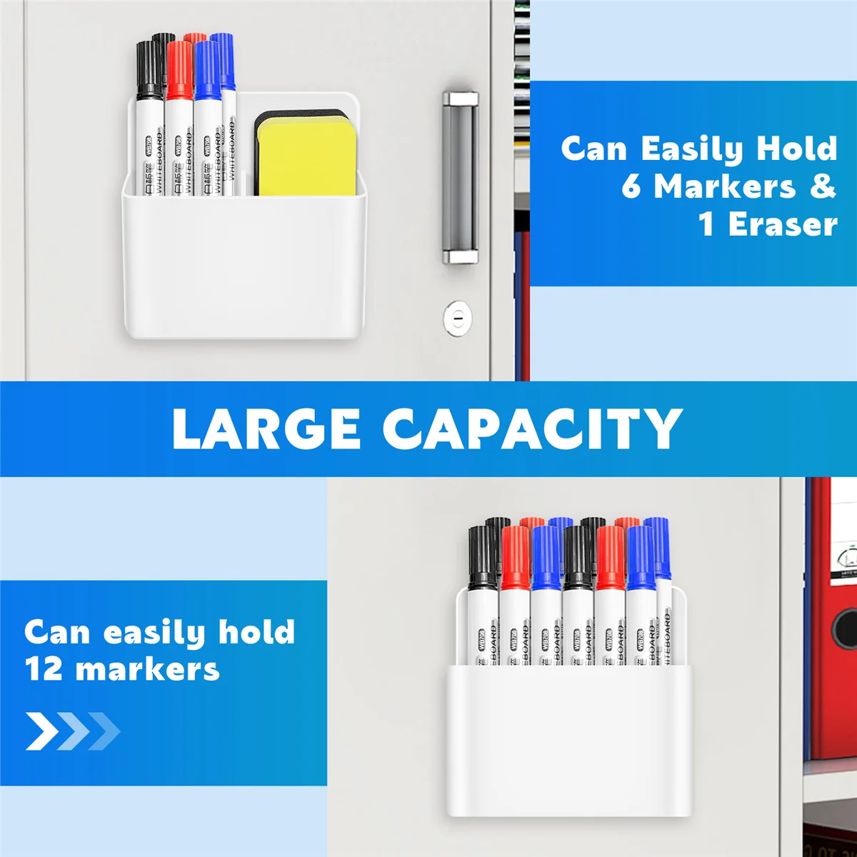 新しい磁気ドライイレースマーカーホルダー、ホワイトボード用ペンと消しゴムホルダー、磁気鉛筆カップストレージオーガナイザー