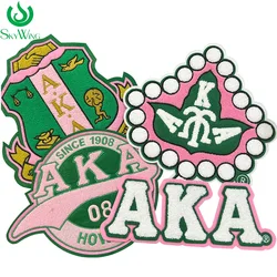 AKA Chenille Shield Patch Set, Alpha Kappa Alpha Sorority Iron on Patch, Pink and Green, 1908, Pretty Girl