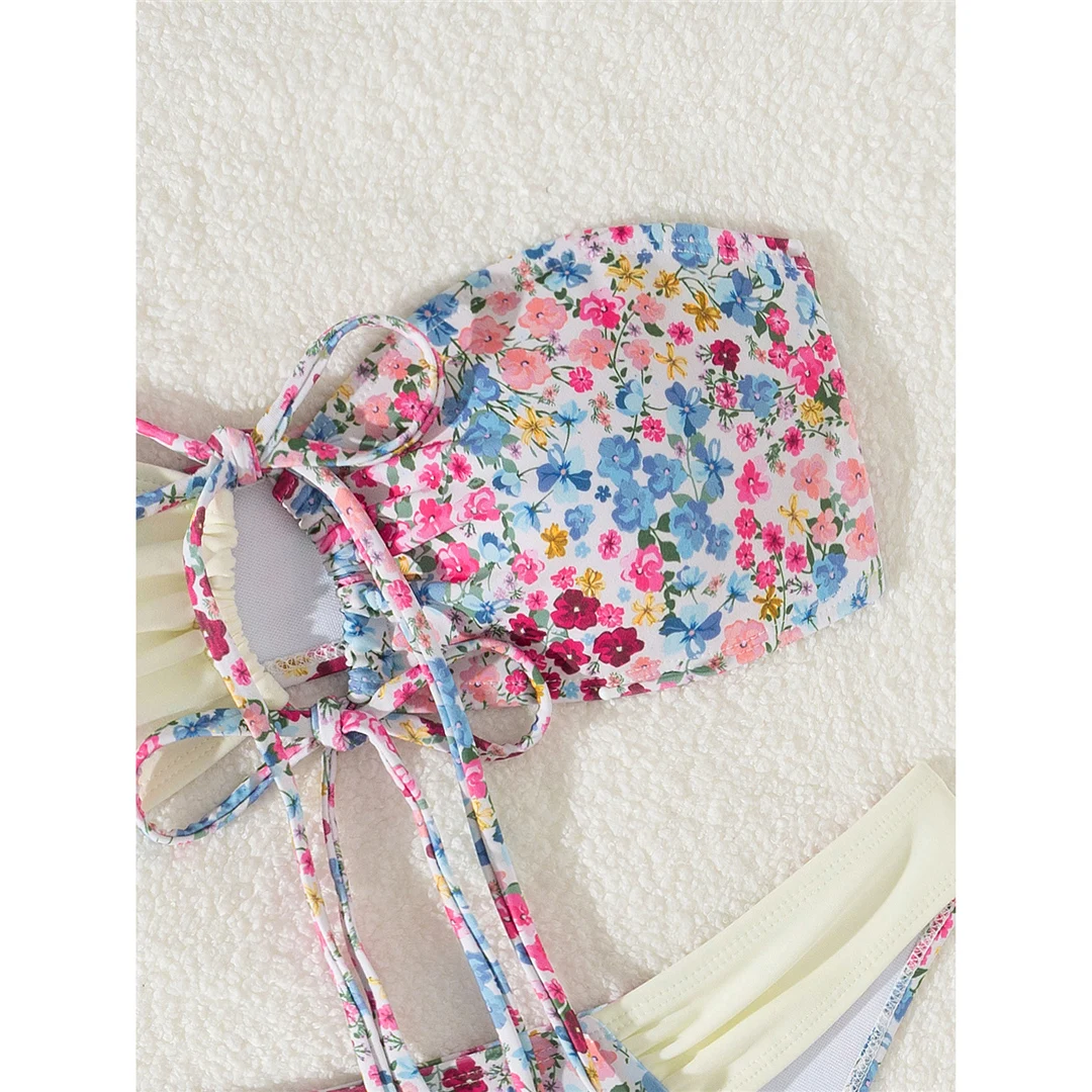 Sexy Blumenmuster-Bandeau-Bikini mit Splicing-Design, Damen-Badebekleidung, zweiteiliger Bikini-Set, Badeanzug, Badebekleidung, Schwimmanzug V6029 – Detail 11