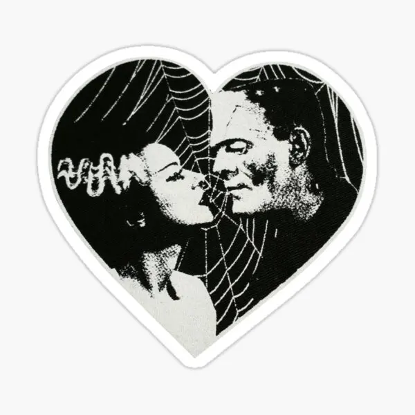 Frankenstein And Bride Goth Emo Heart  5PCS Stickers for Laptop Cute Anime Decorations Room Background Kid Window Home