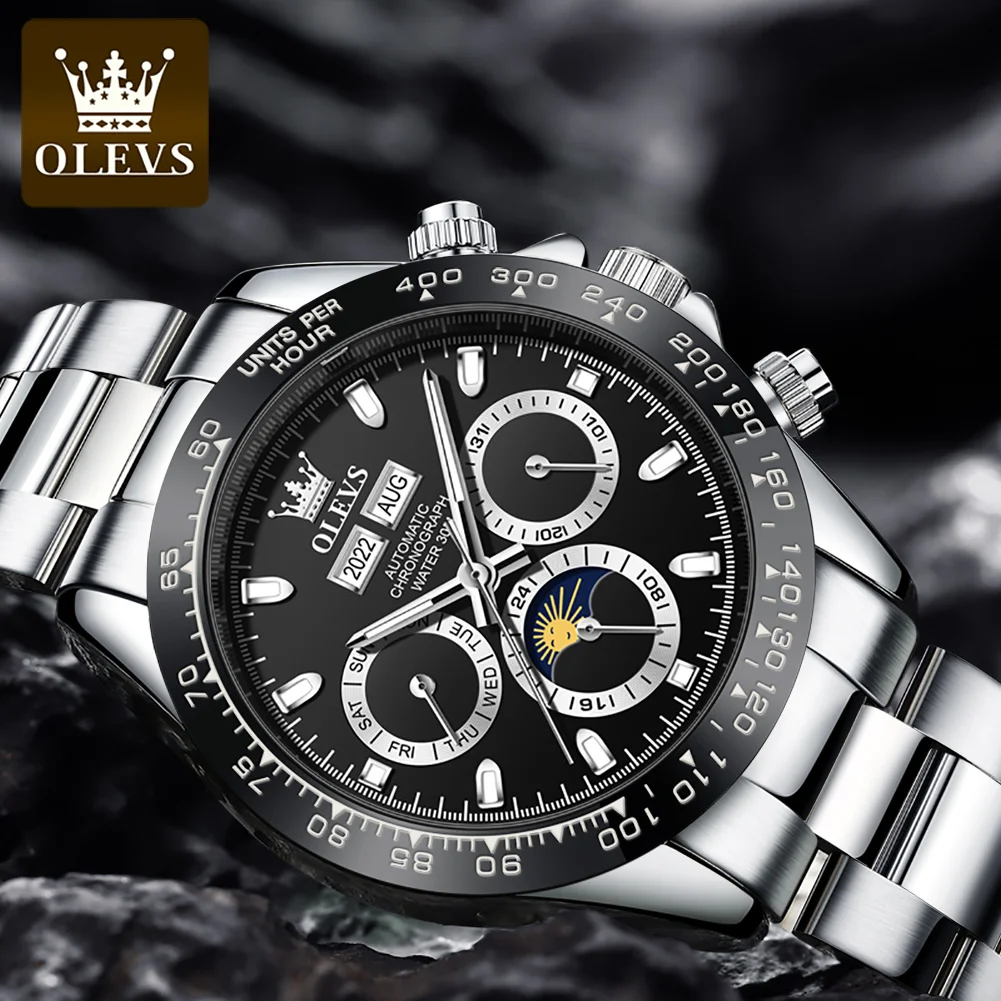 

OLEVS 6654 Watch Man Luxury Original Automatic Mechanical Business Watch﻿ Waterproof Luminous Week Date Moon Watches For Man