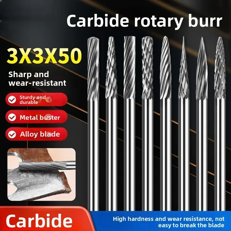 Long Extended Carbide Rotary Burr3*50mm/Tungsten Steel Grinding Milling Bit/Hole‑Expanding Tool for Metal Wood Carving Polishing