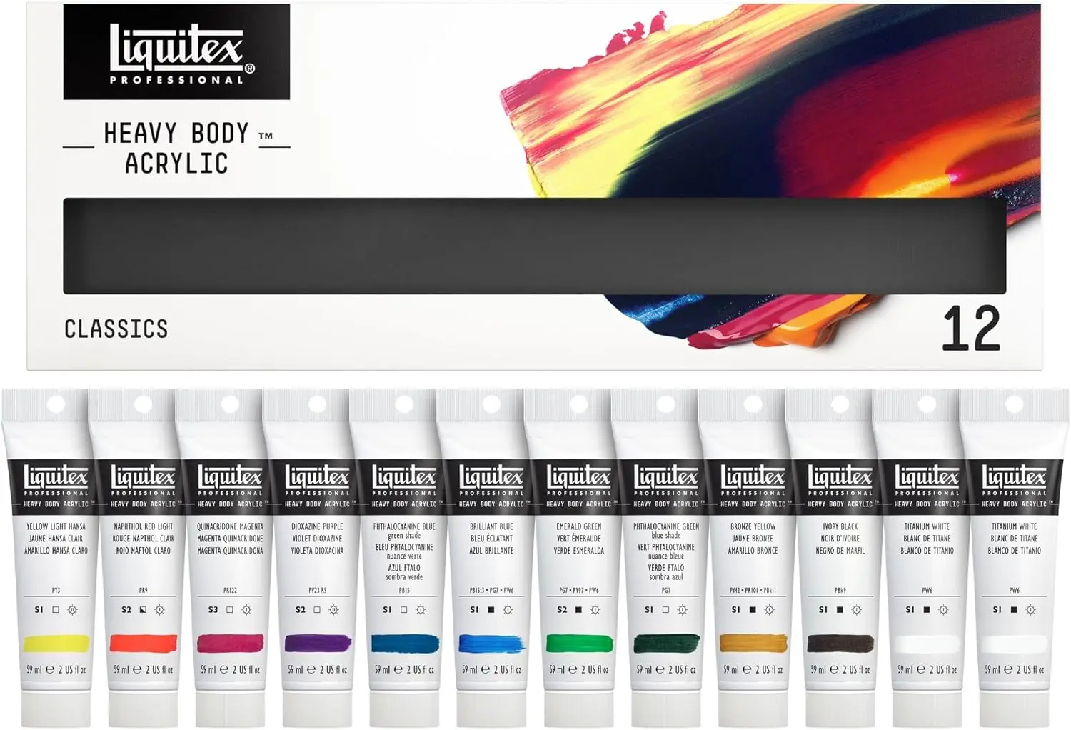fessional Heavy Body Acrylic Paint, Classic 12 X 59Ml (2-Oz) Set