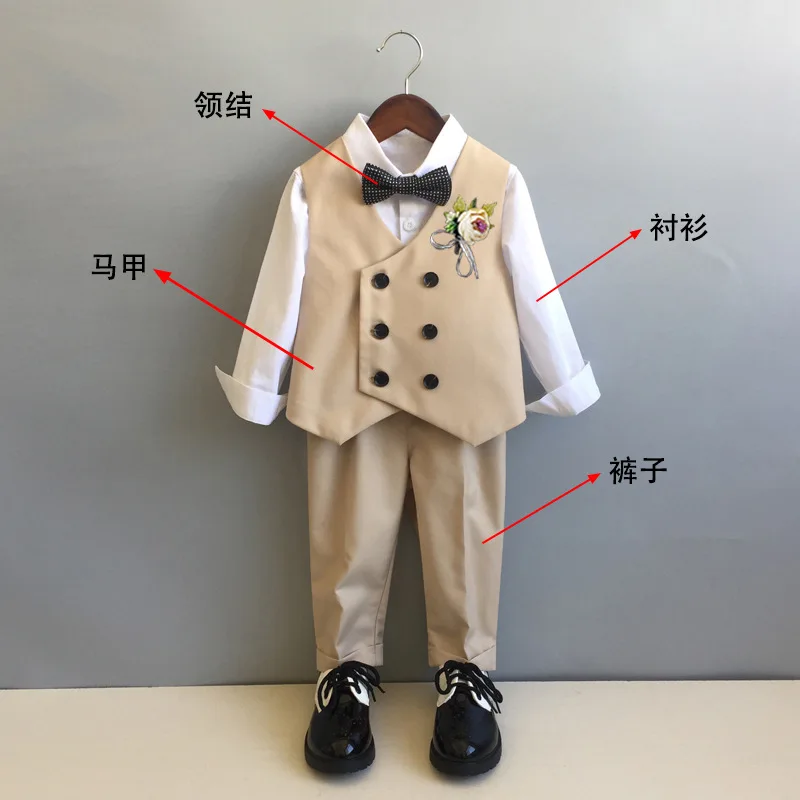 Children Formal Tuxedo Suit Flower Boys Wedding Dress Kids 1 Year Birhtday Photograph Suit Children Performance Party Costume