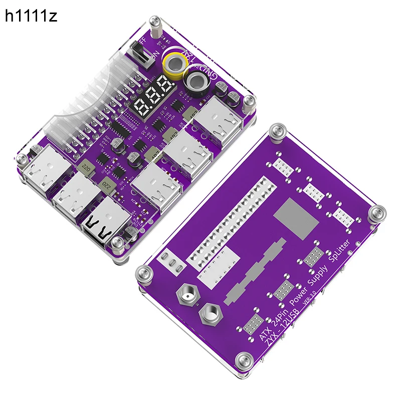 

12 Port USB 2.0 ATX 24Pin Power Supply Breakout Board Adapter Power Module Support QC2.0 QC3.0 5V/12V Output 3 Digit LED Display