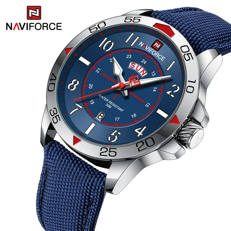 NAVIFORCE Fashion Watches for Men Luxury High Quality Nylon Strap Water Resistant Sport Quartz Luminous Wristwatch Male Clock