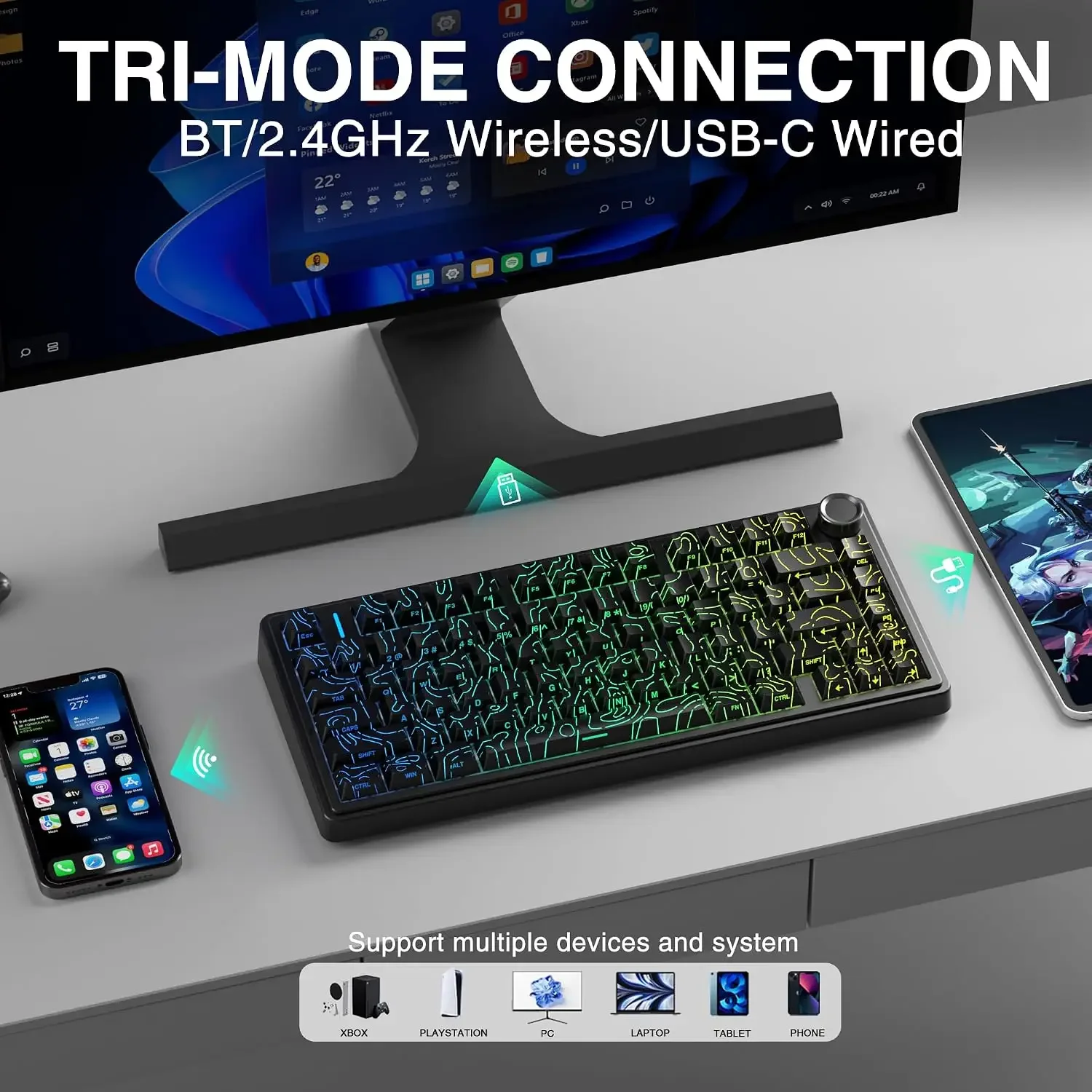 AULA F75 HE Magnetic Keyboard 75% Layout Hall Effect Gaming Keyboard Adjustable Trigger Hot Swappable Rapid Response PC Esports
