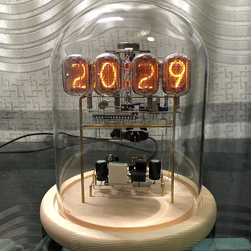 IN-12 Light Emitting Tube Clock DIY Retro Clocks Assembly Kit Cyberpunk Desktop Ornament with Remote Control Glass Cover