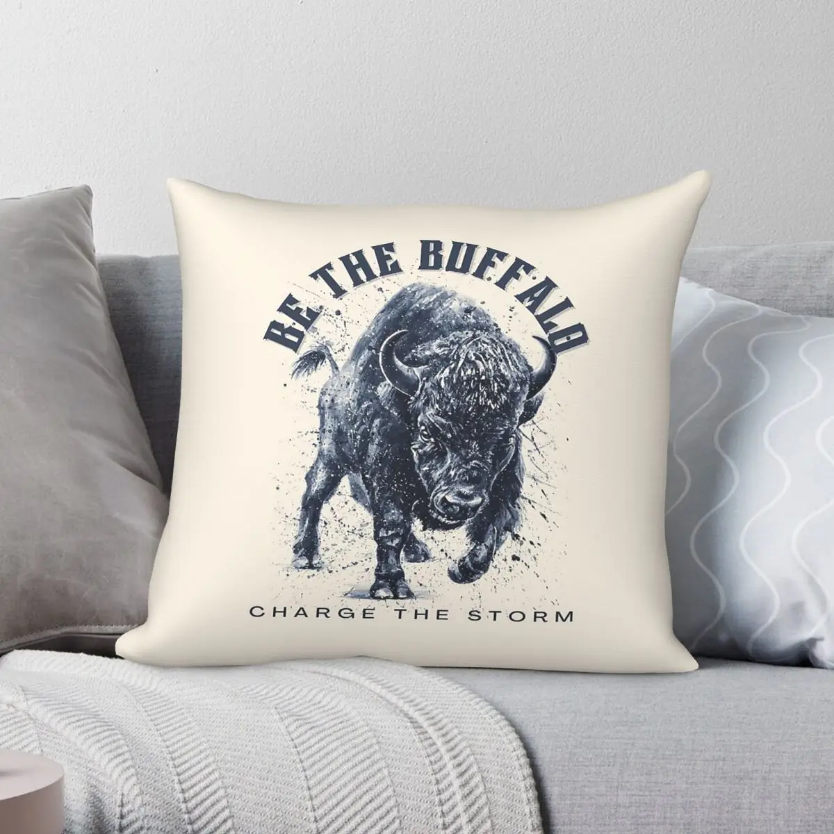 Be The Buffalo Charge The Storm Bold Square Pillowcase Polyester Linen Velvet Printed Decorative Room Cushion Cover Wholesale