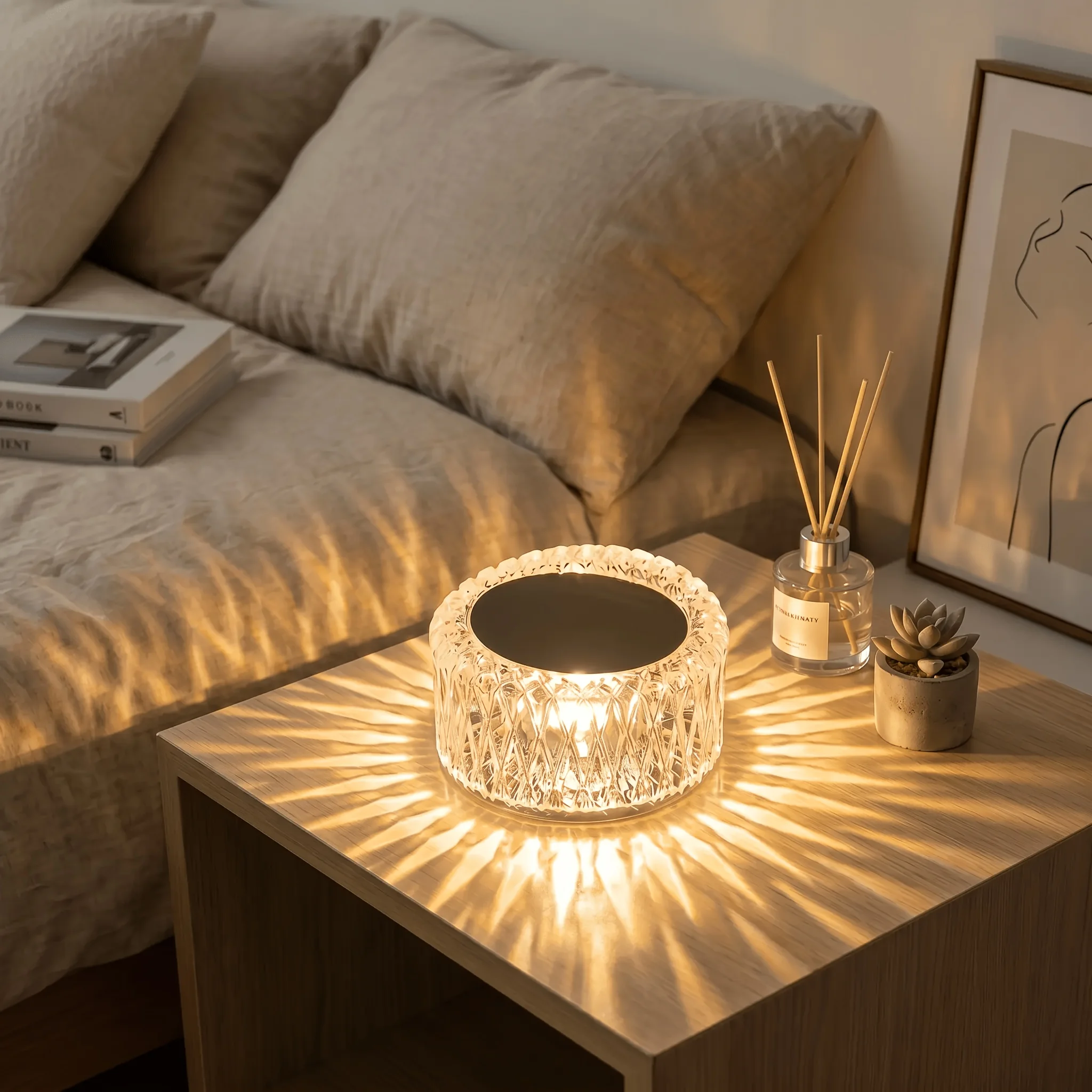 1/2‑Pack, 16‑Color Portable Crystal LED Table Lamp, 3‑Level Dimmable Ambient Light, Touch‑Controllable Rechargeable Lamp for Bedroom & Living Room Decor