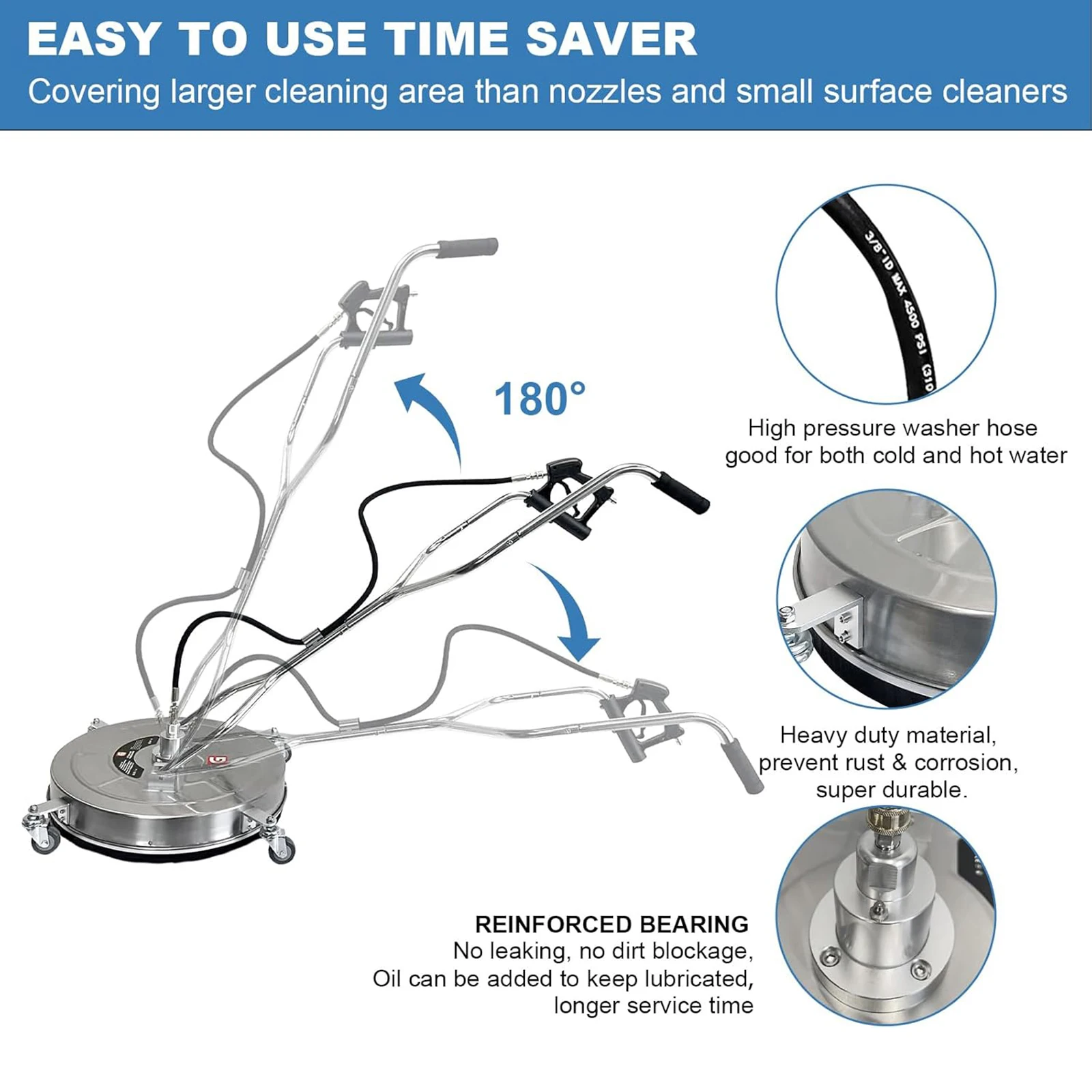 منظف الأسطح لغسالة الضغط 30 بوصة بمقبض مزدوج طاقة من الفولاذ المقاوم للصدأ مع 4 عجلات 5200 رطل لكل بوصة مربعة لسطح الرصيف في الفناء الخرساني #4