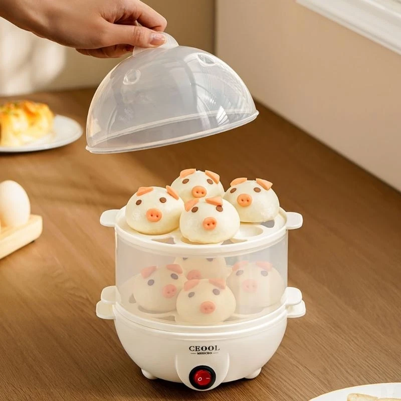 

Space Saving Eggs Cooker with Double Stack Tray Multi Functional Vegetable Steamer Kitchen Preparation Appliance
