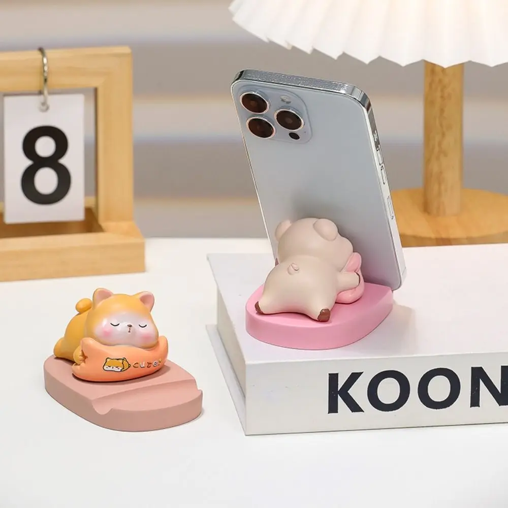 Cartoon Resin Doll Doll Mobile Phone Stand Support Figurine Model Animal Phone Holder Miniatures Pig Phone Bracket Cell Phone