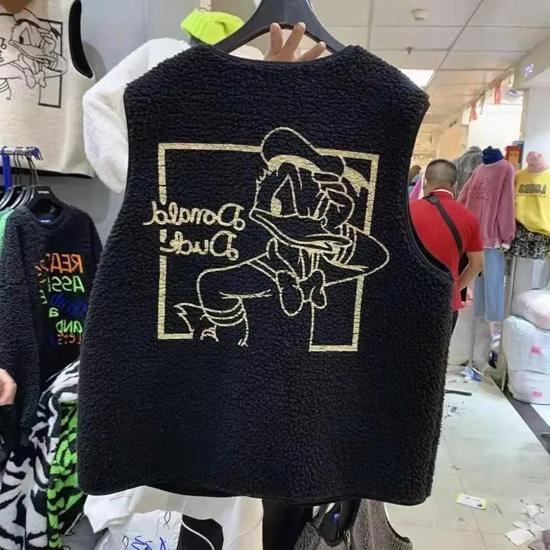 بالإضافة إلى حجم كبير الكرتون دونالد داك سترة الصوف القطبية الكرتون ديزني المطرزة سترة كبيرة الحجم ملابس خارجية الشتاء للرجال والنساء