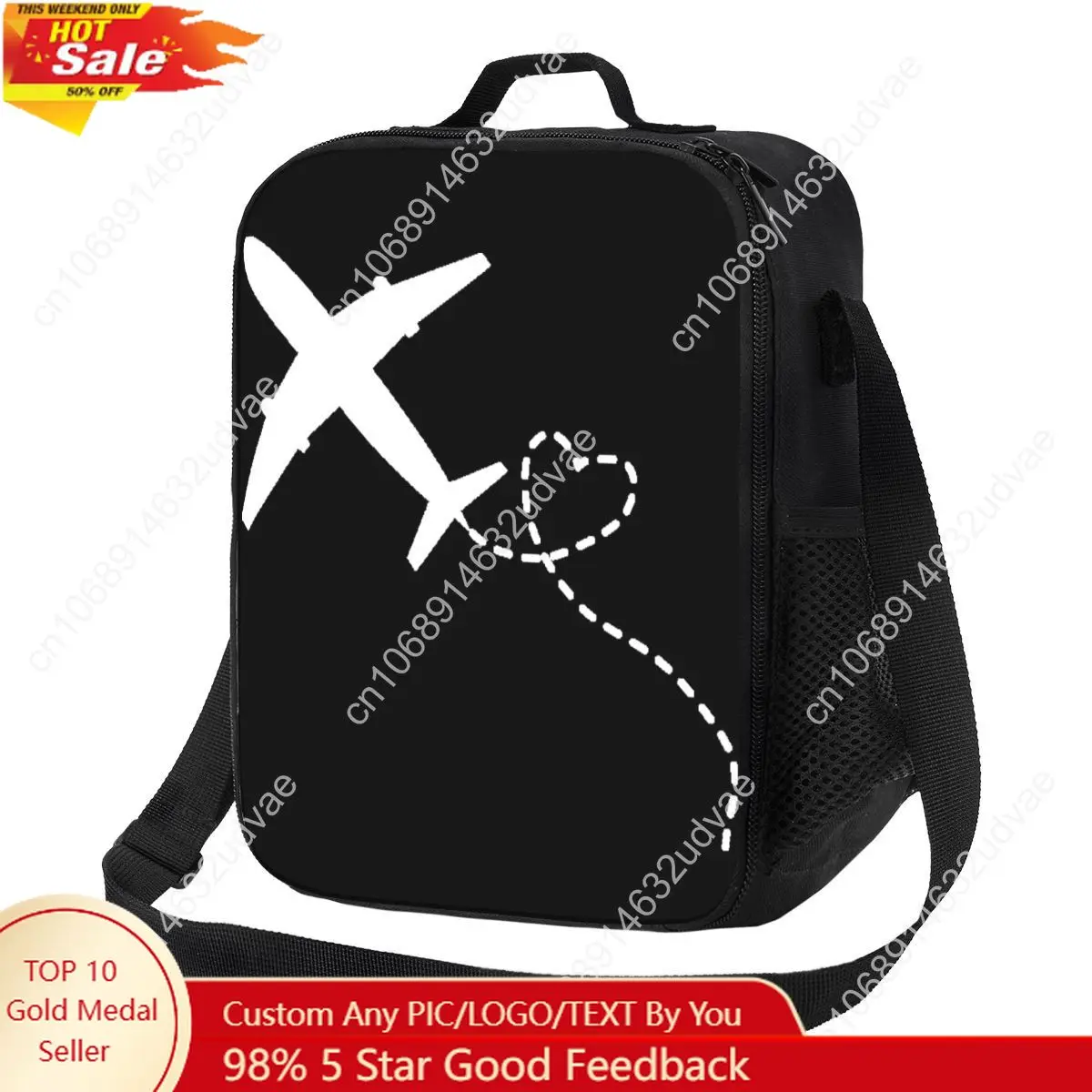 

Custom Airplane Heart Flight Plane Gift Insulated Lunch Bag for Women Thermal Cooler Lunch Box Office Picnic Travel