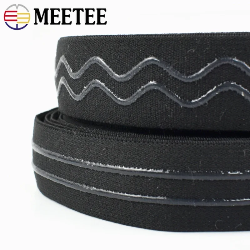 5/10M 20/25/30/40/50mm Anti Slip Elastic Band Drip Glue Rubber Tape Black Silicone Nylon Elastics Webbing Cloth Sewing Accessory