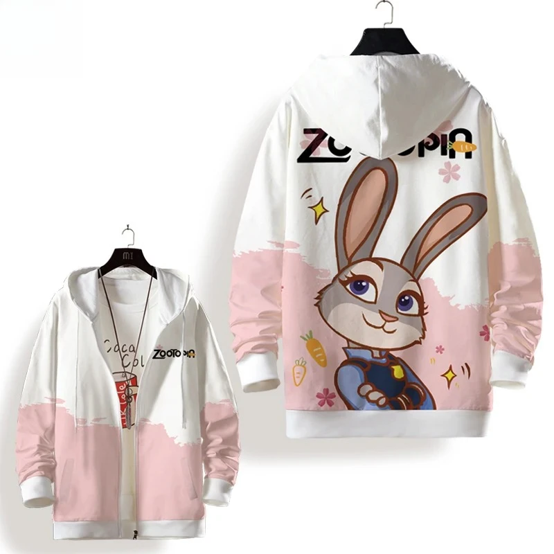 

2026 Zootopia Men's Plus Size Hooded Cardigan - Fleece Sherpa Lined Judy Nick Print Oversized Casual Party Jacket
