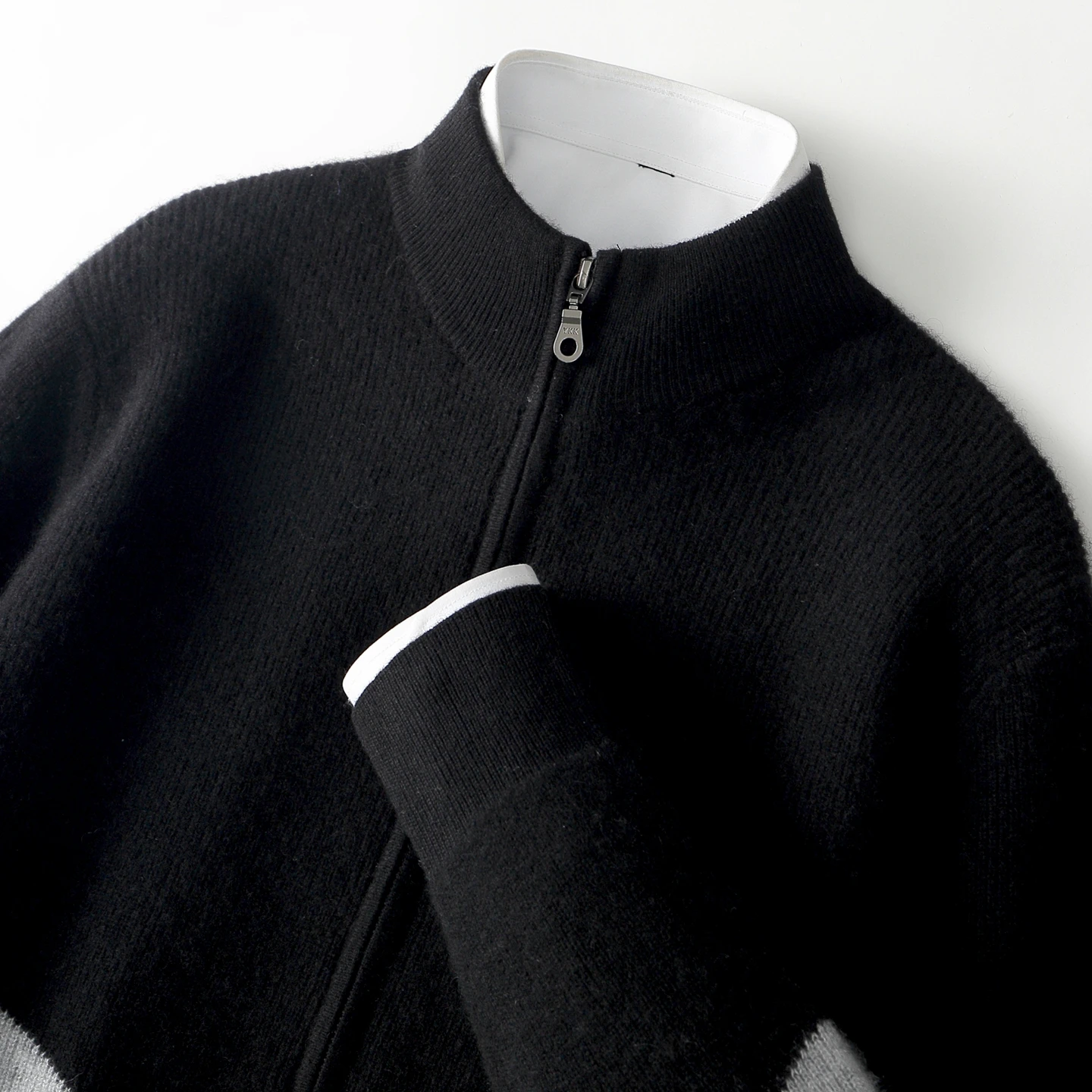 2026 Autumn Winter New Wool Jacket Men's Trendy And Handsome Stand Up Collar Contrasting Color Knitted Zipper Cardigan Versatile
