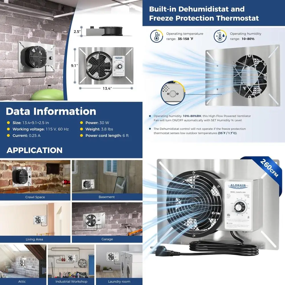 

Stainless Steel 260cm Ventilation Fan for Basements, Garages, and Attics with IP55 Protection
