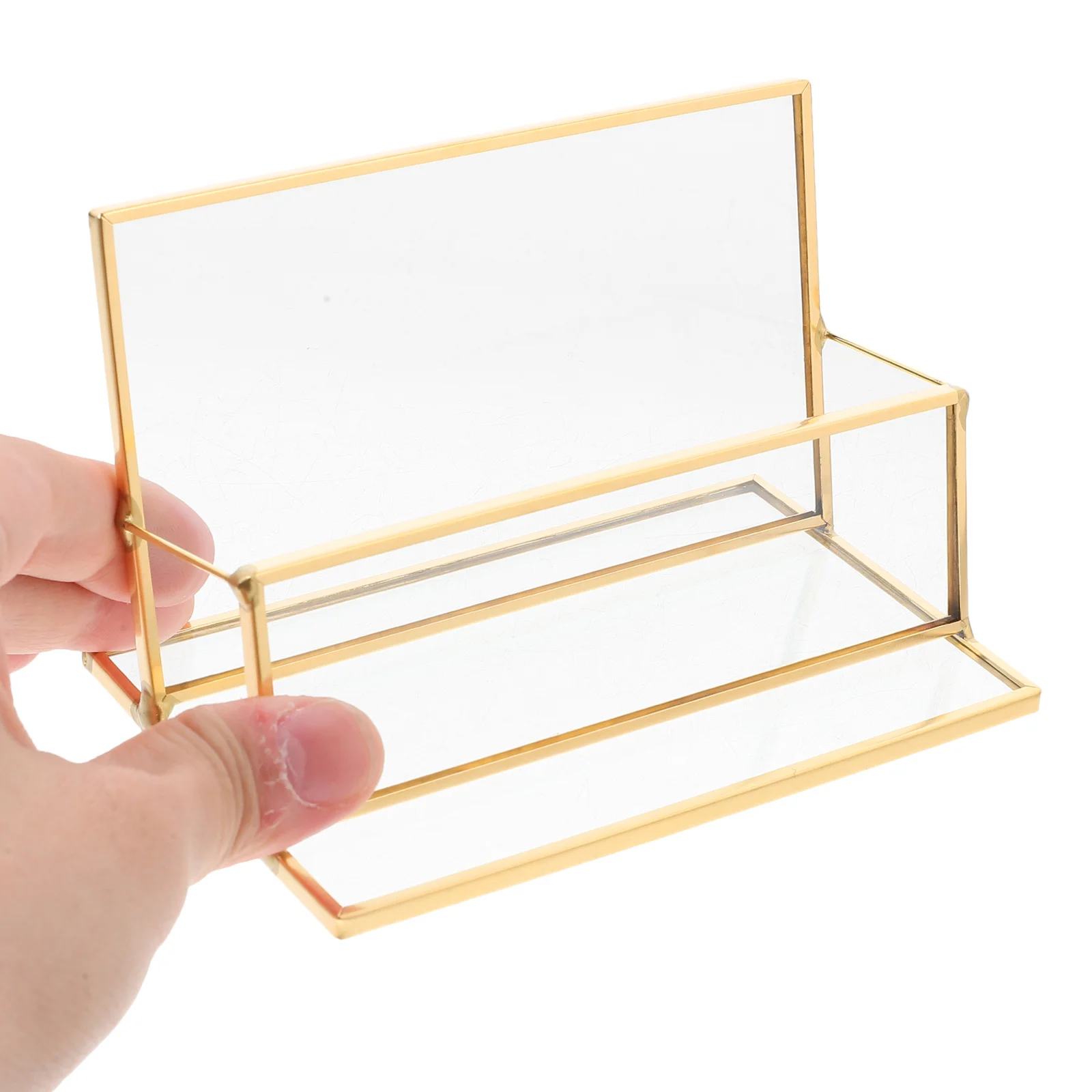 

Business Cards Holder Desktop Brass Glass Card Storage Case Professional Card Display Holder Table Organizer for Office Work