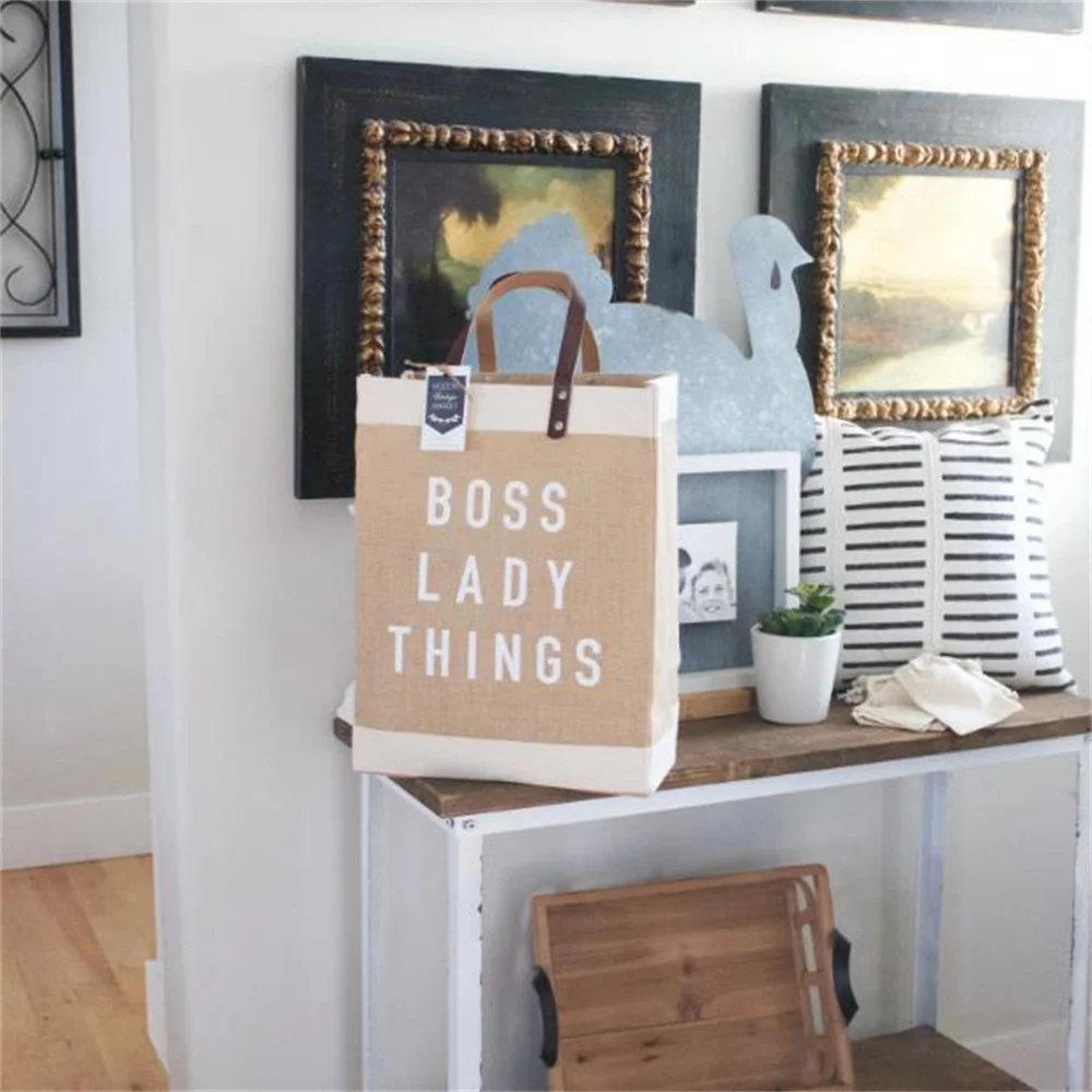 Boss Lady Jute Bag|Beach Bag|Market Tote|Gift for Her|Market Tote Bag| Jute Tote bag | Shopping Bag| Burlap Bag|Farmhouse Bag|Gr